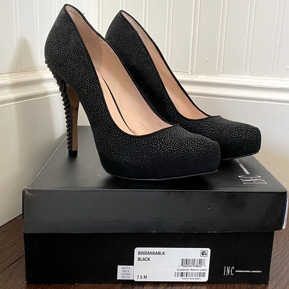 INC Bindanaa Hidden-Platform Heels - Black, 7.5M